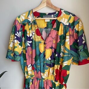 VINTAGE 80s CAROL ANDERSON Jumpsuit Tropical Print Large